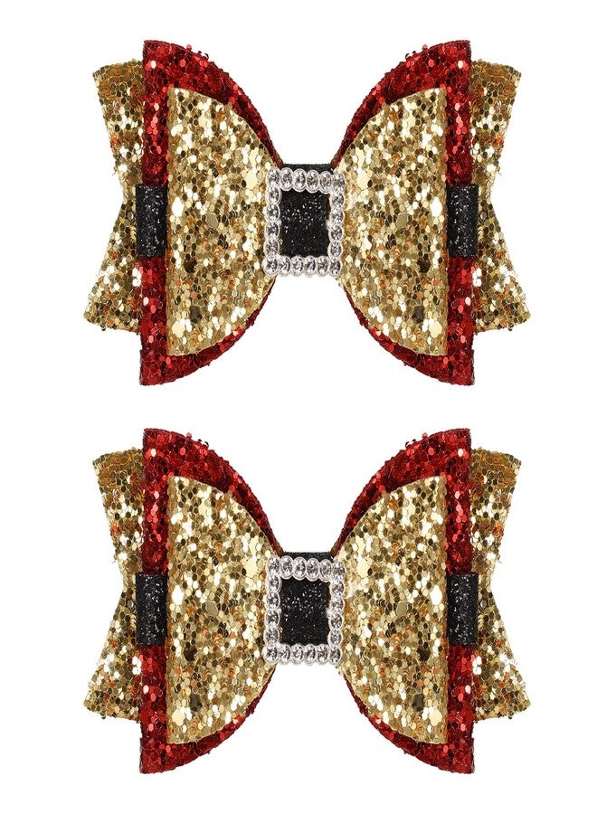 Miroksh Christmas Holiday Hair Bows for Girls Women 3.5” Glitter Sparkling Gold Rhinestones Alligator Clip Santa Cheer Barrettes New Year Party Dress Décor Accessories Kids Xmas Gift - Image 1